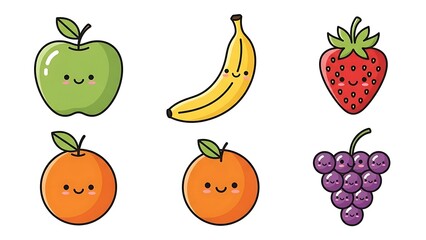 Cartoon Fruits with Smiling Faces.