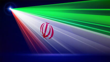 Laser flag of iran. Iranian abstract flag. Popular protests. Laser show on dark blue background. Multicolor template of banner, poster for national holiday of iran. Place for text. Copy space. Vector
