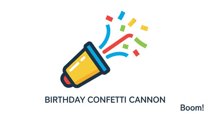 A birthday celebration icon showing a yellow confetti cannon exploding colorful shapes © gudangPIXEL