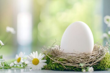 Blank easter egg mockup with floral arrangement for design projects