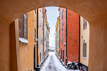 narrow street in the old town of stockholm