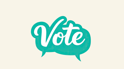 A white "Vote" word in a green speech bubble, on a beige background