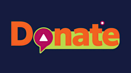 A graphic featuring the word "DONATE" in bold, colorful letters on a dark blue background
