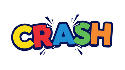 Colorful "CRASH" text in a comic book style on a white background, with impact lines © gudangPIXEL