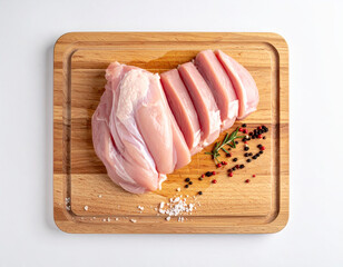 Raw chicken fillet pieces on wood