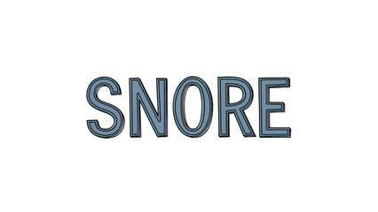 The word "SNORE" in a blocky, blue font with a dark outline is centered on a white background
