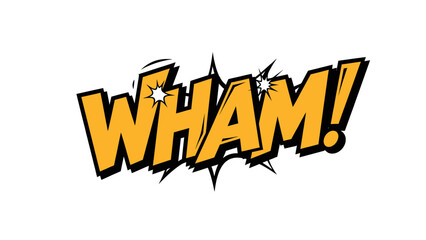 A bold, stylized "WHAM!" comic book sound effect in yellow and black on a white background © gudangPIXEL