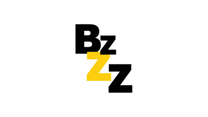 Graphic featuring stacked letters "BzZ" in black and yellow against white