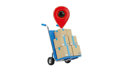 Delivery Cart with Packages and Location Pin