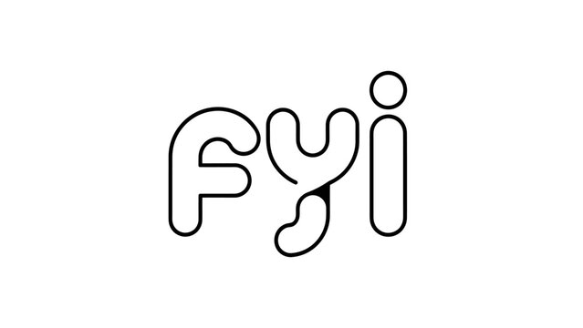 FYI" in stylized, bold black outline font on white background