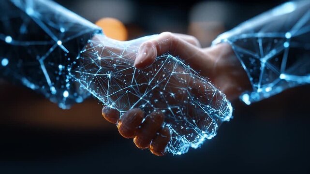 Digital handshake futuristic concept of partnership and technology