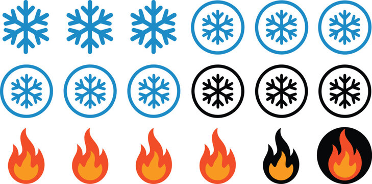 Snowflakes and flames icons set winter and fire symbols weather and temperature graphics