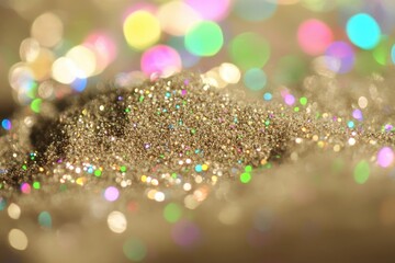 Macro view of a single grain of sand with sparkling bokeh background, AI-generated.