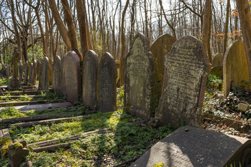 Old Victorian Headstones at Highgate Cemetery, London, UK