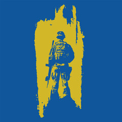 Ukrainian Soldier Silhouette on Blue and Yellow Background