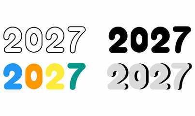 2027 typography number set showing outline,silhouette, colorful, and soft shadow