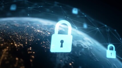 Digital security concept with globe and padlock illustration - Powered by Adobe