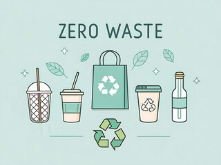Zero waste concept poster, minimal vector reusable icons with recycle symbol