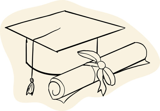 Graduate hat doodle hand drawn. Education college student success diploma drawing.