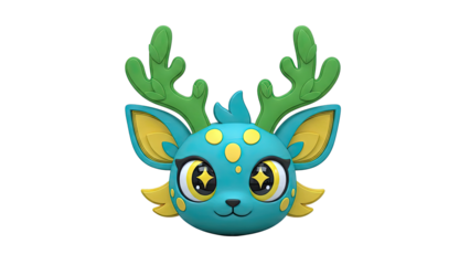 Cute Teal and Green Antlered Creature with Large Starry Eyes