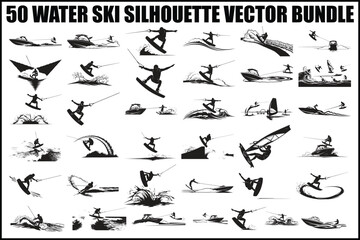 Water Ski Silhouette Vector Bundle
