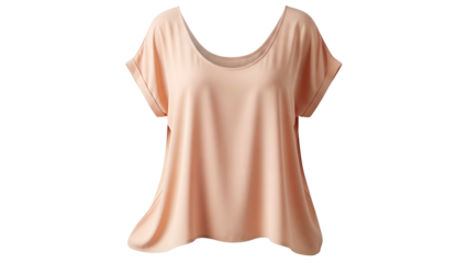 Soft, blush-toned women's t-shirt with a scoop neckline and rolled sleeves on a black background