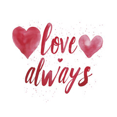 Elegant Love Always Handwritten Lettering with Heart Accents Clipart PNG, Transparent Background