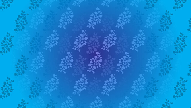 Blue and purple floral pattern with green leaves