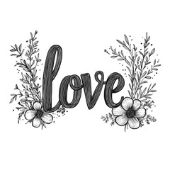 Romantic Handwritten Love Text with Floral Accents Bohemian Clipart PNG, Transparent Background
