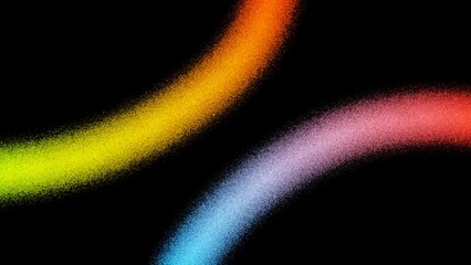 Noisy grainy gradient color flow wave shaped backdrop design. Abstract glowing dust grain noise flow neon gradient multicolour background on dark.