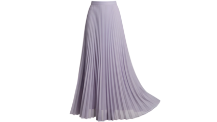 Flowing, floor-length pleated skirt in a soft lavender color, against a black background