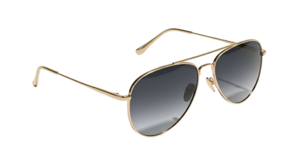 A close-up of gold-framed aviator sunglasses with gradient lenses
