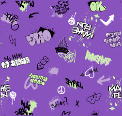 graffiti seamless pattern with abstract tags. hand drawing texture, street art retro style, old school design for t-shirt, textile, wrapping paper   © Aglaia