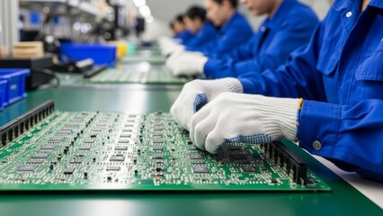 Silicon wafer colorful microchip pattern close-up texture