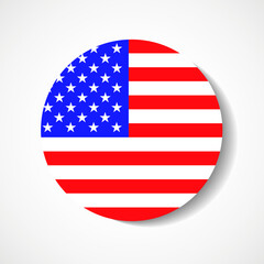 Flag of the United States in circle with shadow. Vector illustration