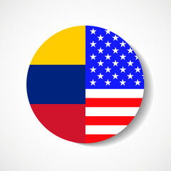 Round icon with russian and usa national flags isolated on white background. Vector illustration