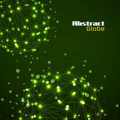 Abstract wireframe mesh spheres with glowing dot and lines, network connections. Polygonal geometric element