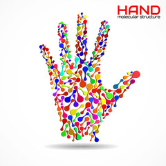 Hand of molecular structure, idea for your design, vector illustration