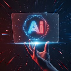 Hand Interacting with AI Symbol