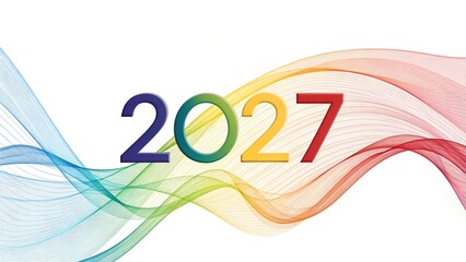 Colorful 2027 year number with wavy lines rainbow