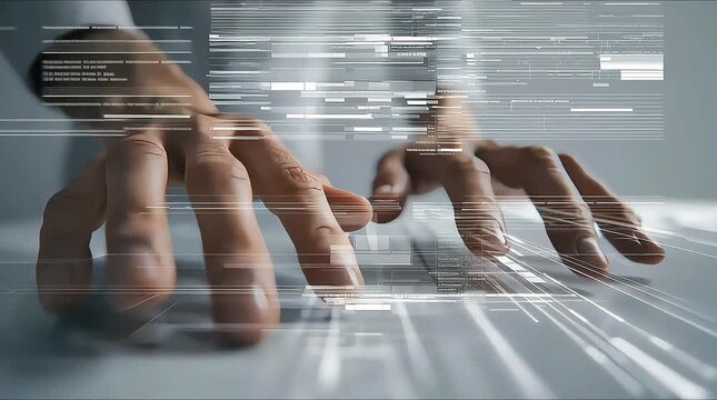 A close-up view of hands interacting with a digital interface, symbolizing innovation.