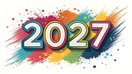 Colorful 2027 text with paint splatters numbers