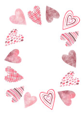Pink and Red Heart Frame. Watercolor St Valentine&rsquo;s  illustration