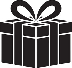 Black and white of a gift box with a ribbon and bow present symbol