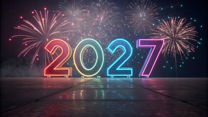 Neon 2027 fireworks display celebration