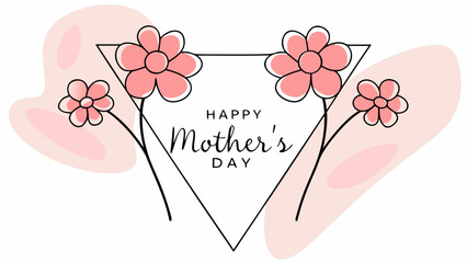Flat vector graphic of a bouquet arranged in a geo shape with pink flowers and happy mother's day text on white background with flat design and bouquet of flowers