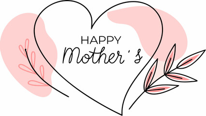 Flat vector illustration of heart shaped emblem with happy mother's day text and leafy design for greeting cards and celebrations with mother s day