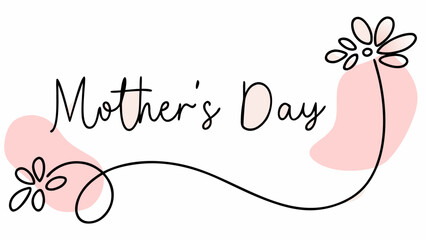A stylized vector graphic featuring a flowing ribbon with flowers and the text mother's day in elegant cursive script on a white background with pink accents