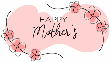 Minimal vector illustration of blooming flowers for happy mother's day with pink heart and white background with mother s day and happy mother s day