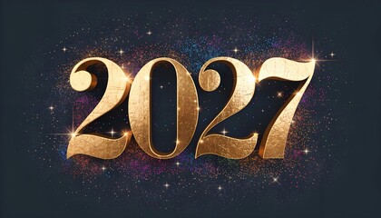 Gold 2027 typography with colorful glitter
